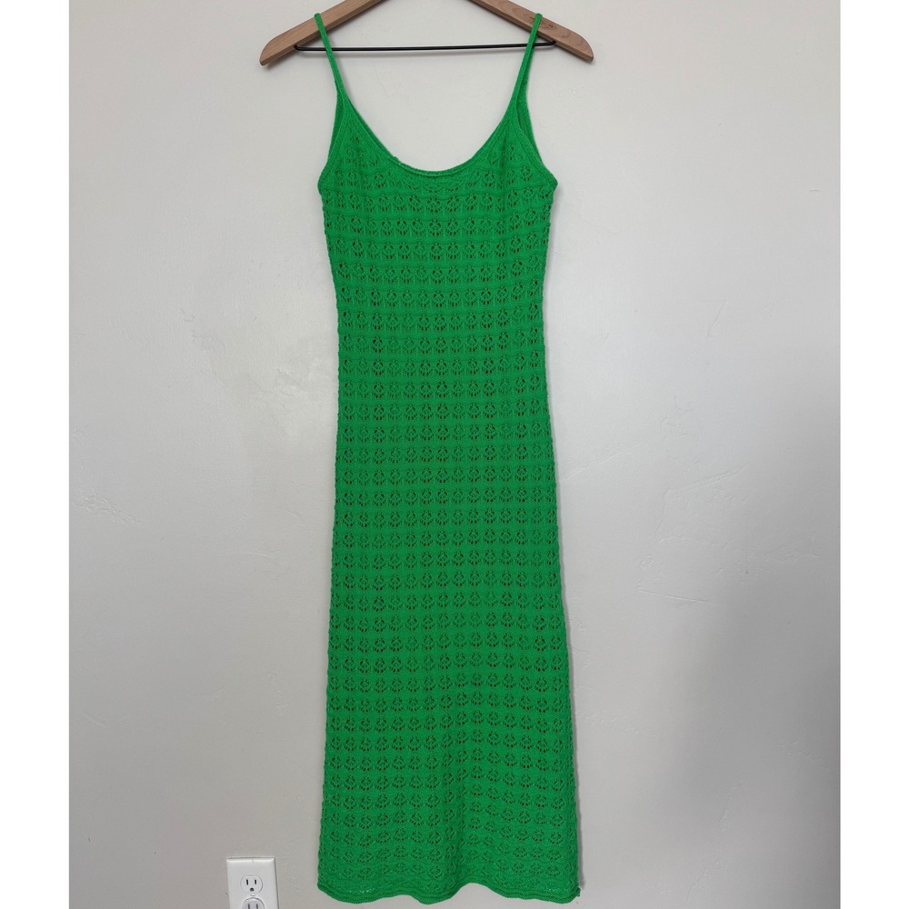 VICI Copacabana Beach Crochet Knit Midi Dress Green Size M Vacation Coverup - Picture 4 of 9